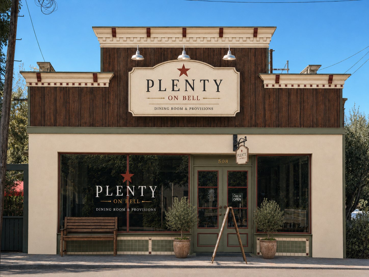 The rustic wooden storefront of Plenty on Bell